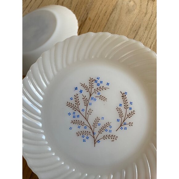 VTG Termocrisa Milk Glass Dessert Plates  Blue Floral  Set of 4 - Picture 8 of 9